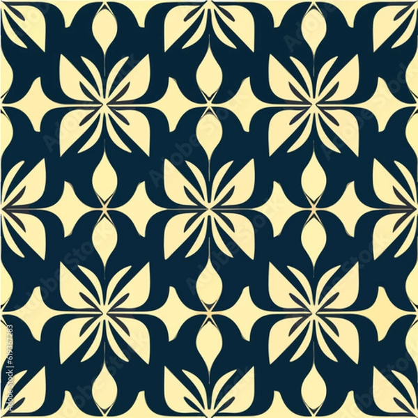 Fototapeta Striking black and white pattern set against a vibrant yellow background. It showcases an art deco and art nouveau fusion, perfect for repeating fabric patterns.
