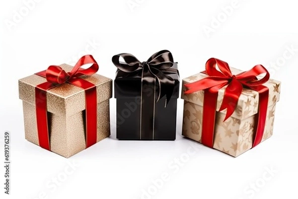 Obraz Gift Box on White Background for Holidays, Birthdays and Celebrations. Decoration Design Isolated for Christmas Xmas Anniversary and Greeting