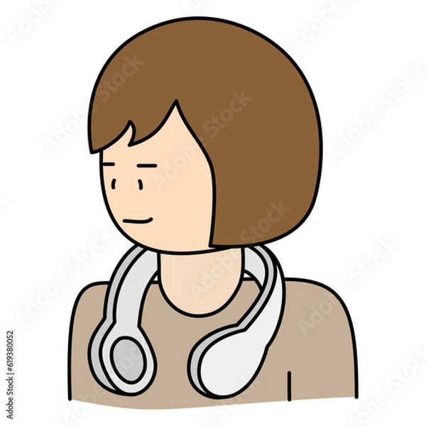 Obraz 暑い夏にネッククーラーをして涼し気な若い女性のイラスト