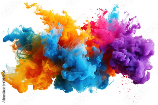 Fototapeta panorama wide shot of multi colored smoke bomb explosion clouds on transparent background