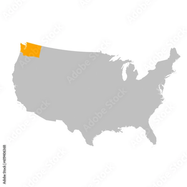 Fototapeta Vector map of the state of Washington highlighted highlighted in bright orange on a map of United States of America.