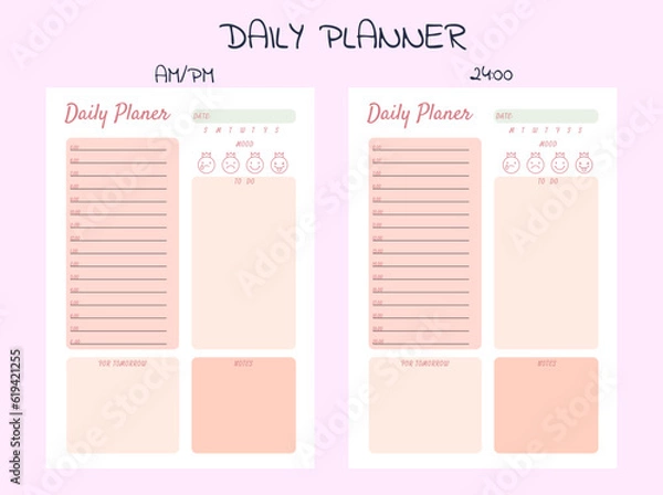 Obraz planners and to do list with home doodle decor illustrations. Template for agenda, schedule, planners, checklists, notebooks, cards and other stationery