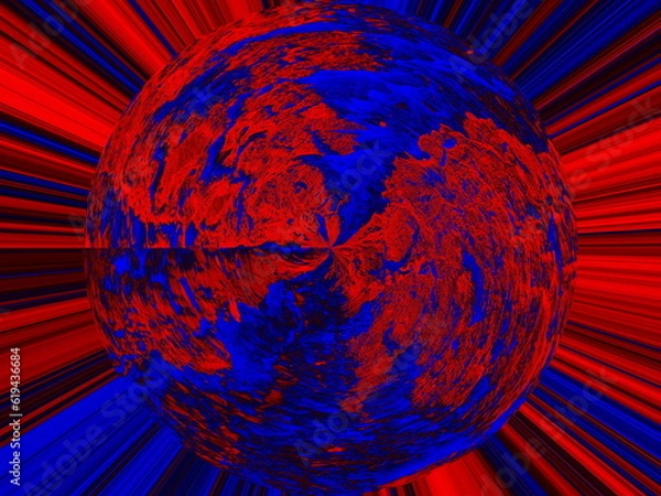 Fototapeta Abstract background in red and blue, with a spectacular rhythm and inserts. Surrealistic image in a modern style. For your art projects and works.