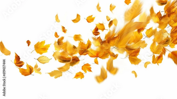 Fototapeta flying autumn leaves on a white background. Generative AI