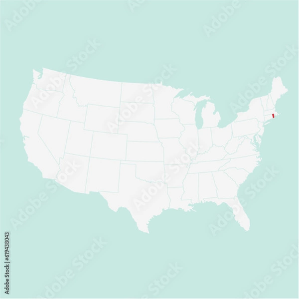 Fototapeta Vector map of the state of Rhode Island highlighted highlighted in red on a white map of United States of America.