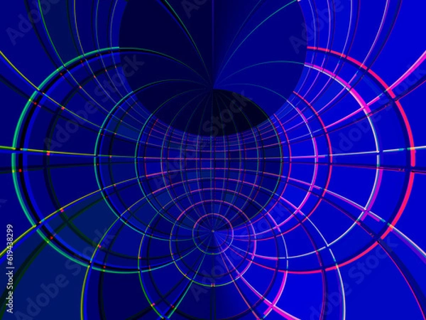 Fototapeta Abstract background in red and blue, with a spectacular rhythm and inserts. Surrealistic image in a modern style. For your art projects and works.