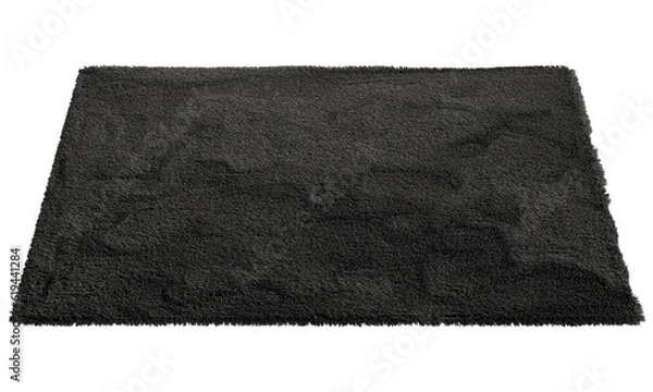 Obraz Modern black throw rug with high pile. 3d render