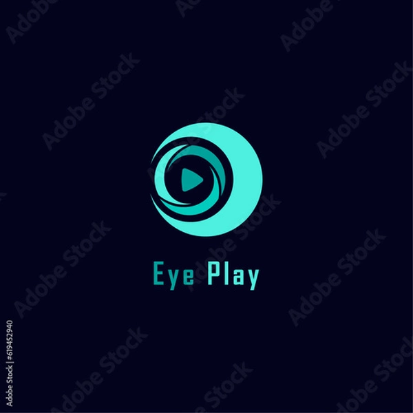 Obraz Abstract eye isolated icon on white background. Modern film and cinema flat vector logo concept. Play button for digital technology and media
