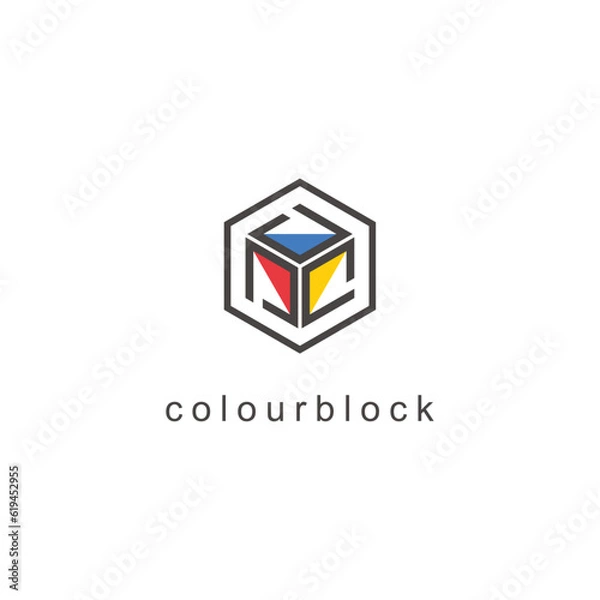 Obraz Blockchain Logo Box Colourblock Hexagon Template. Technology Vector Design. Cryptocurrency Illustration. Outstanding professional elegant trendy awesome artistic icon logo. 