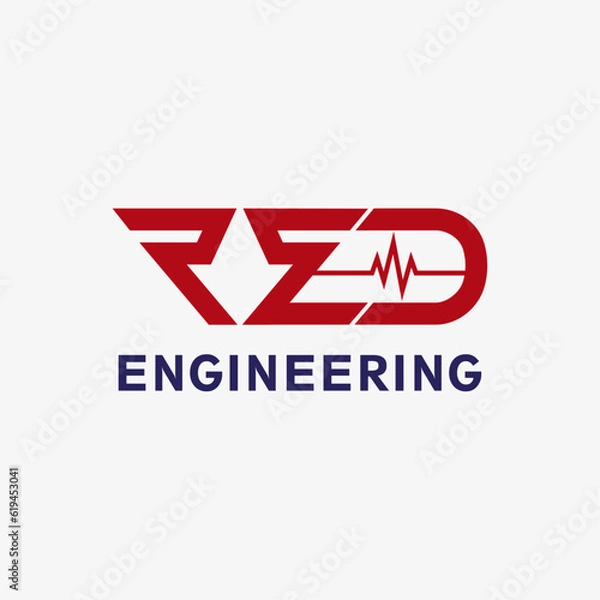Obraz RED Engineering devolepment logo design. gear vector symbol. Engineering construction sign template