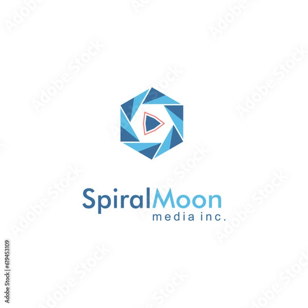 Obraz Abstract logo isolated icon on white background. Modern film and cinema flat vector concept. Play button for digital technology and media