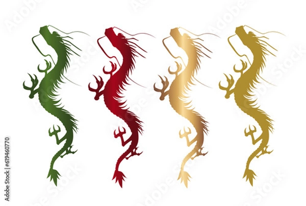 Obraz 年賀状 龍年　年　龍年　たつ　シルエット