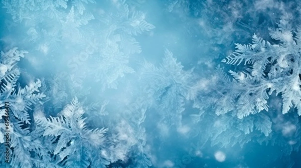 Fototapeta Blue winter background, abstract frozen texture. Generative AI.