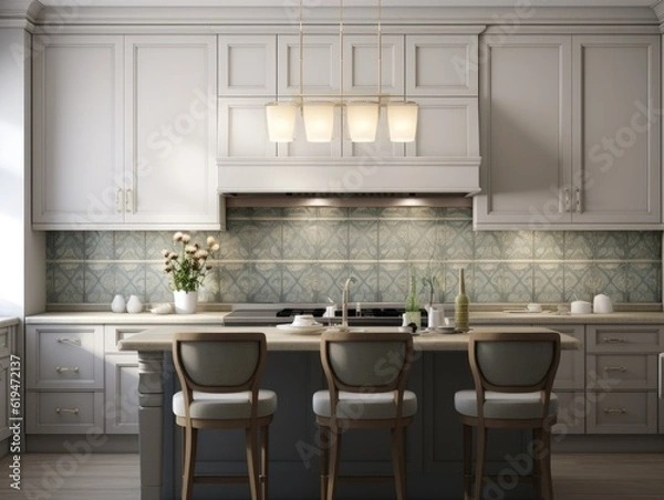 Obraz Modern Mosaic backsplash in kitchen, Modern interior, Classic style