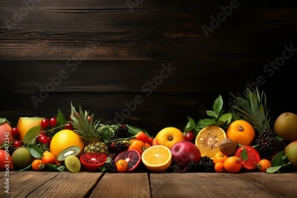 Obraz Fruits and vegetables on rustic background