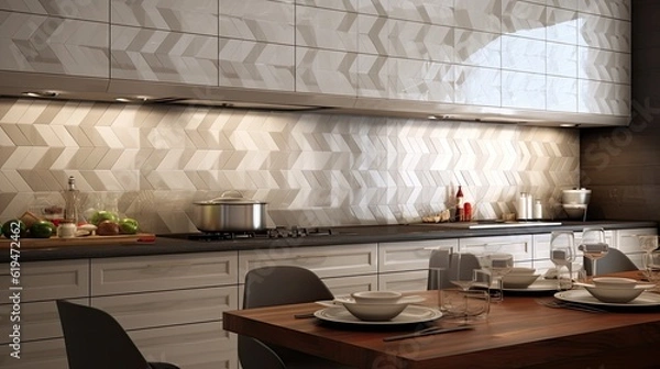 Obraz Modern Mosaic backsplash in kitchen, Modern interior, Classic style