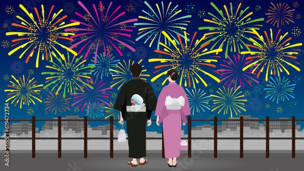 Fototapeta 花火　浴衣　カップル