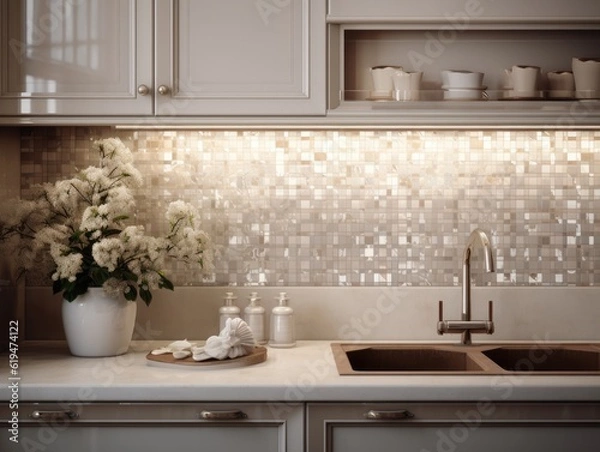 Obraz Modern Mosaic backsplash in kitchen, Modern interior, Classic style