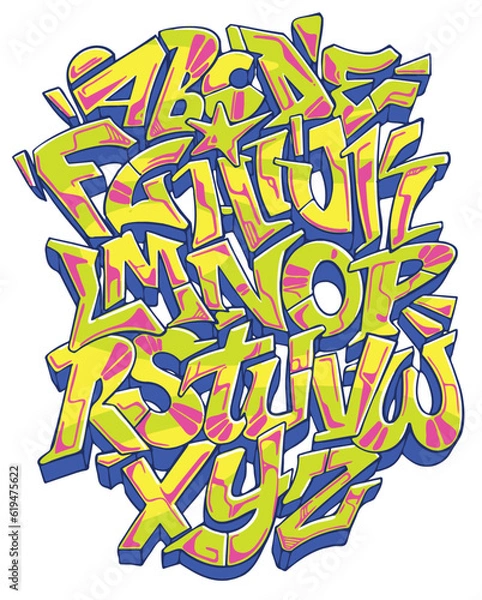 Obraz Vector hand drawn typeface in graffiti style. Street Based Graffiti Font, Alphabet.