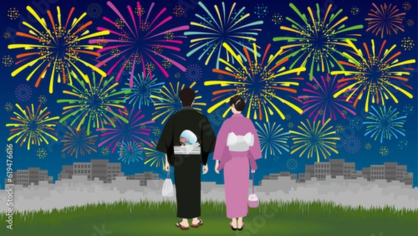 Fototapeta 花火　浴衣　カップル