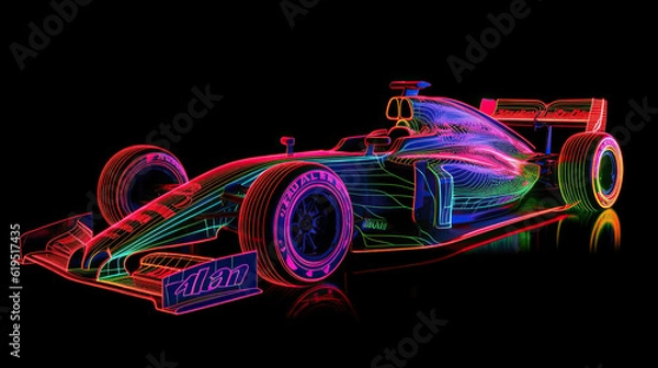 Obraz neon racing car on black background