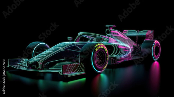 Obraz neon racing car on black background