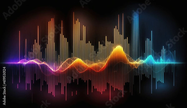 Fototapeta Abstract background with equalizer effect. Neon lights. Sound wave, AI generative