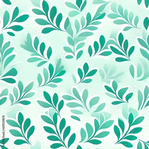 Fototapeta Wzór tła z liściami miętowymi generatywnymi AI