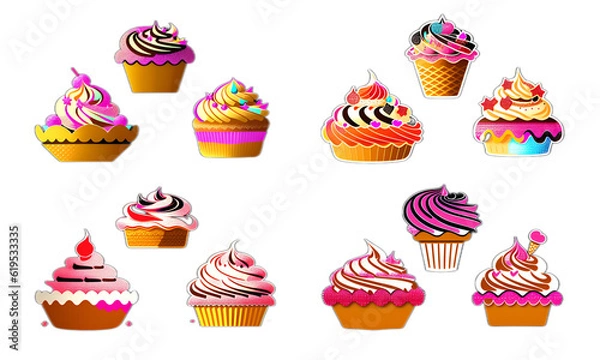 Fototapeta set of fancy ice cream, cup cake by generative ai