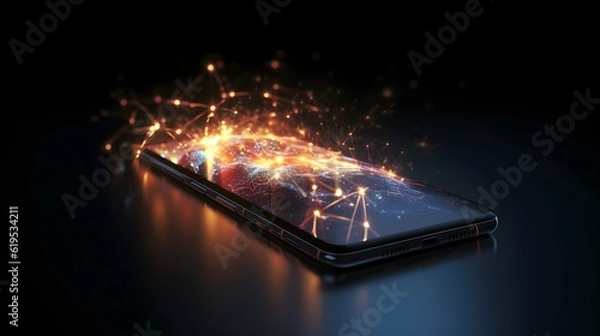 Fototapeta High technology smart phone with neon light demonstrate for new technology for Ai Generative.  