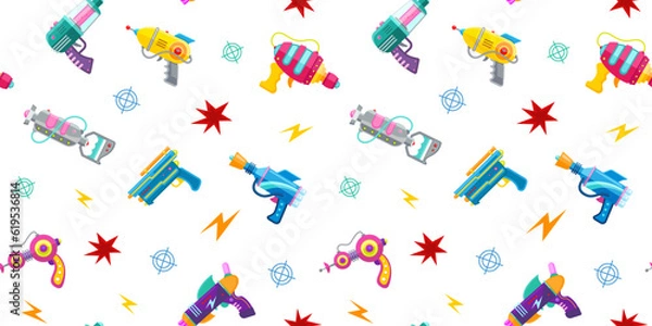 Fototapeta Vector pattern with blasters. Seamless pattern.Vector illustration of blasters. Special weapon. Children's pattern for textile products, stationery. Pattern for the interior.