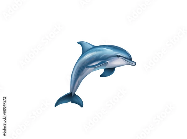 Fototapeta Vector illustration of a blue cartoon dolphin in a jump on a white background