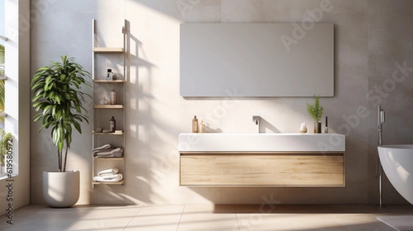 Fototapeta Stylish white sink in modern bathroom interior