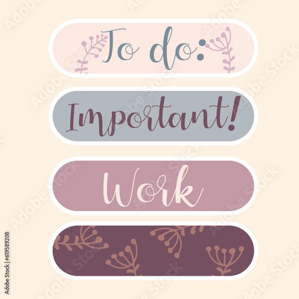 Fototapeta Cute paper notes in pastel colors. Stickers. Simple page. Stationary set. Notes and postcards for notes. Printable planner stickers. A note on the to-do list. Decorative element of planning. Vector