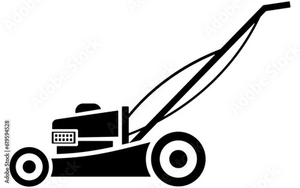 Fototapeta Clean & simple illustration of lawn mower. Line art, clipart, icon, object, shape, symbol, etc. PNG with transparent background. Design elements for websites and other graphics.