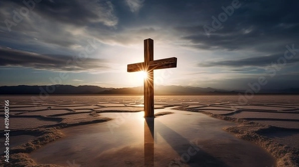 Obraz cross at sunset on a salt flat