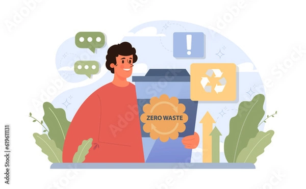 Fototapeta Conscious consumption. Character with eco-friendly life-style. Sustainable