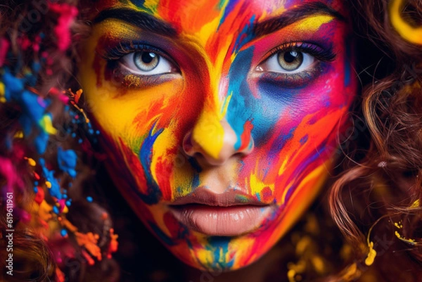 Fototapeta attractive woman in colorful mask