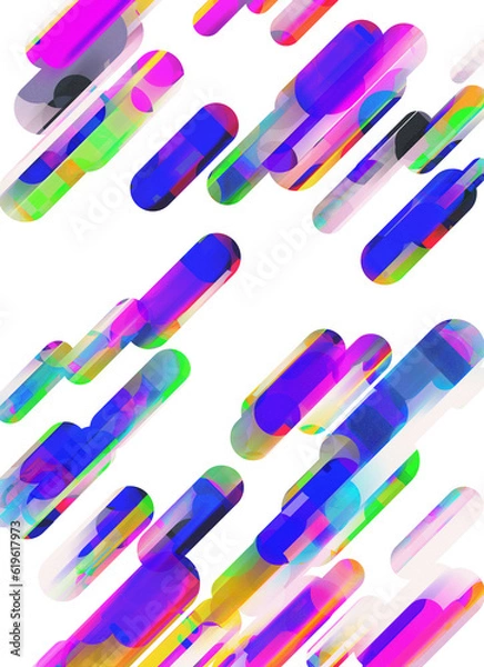 Fototapeta Group of transparent, colorful abstract, gradient pills move diagonal upwards, symbolizing pharma and medication