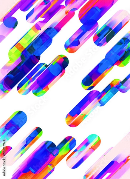 Obraz Group of transparent, colorful abstract, gradient pills move diagonal upwards, symbolizing pharma and medication