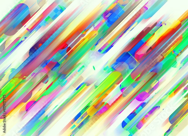 Obraz transparent neon pill shapes fly diagonally in large groups, overlapping, high-speed blurry movement creating colorful lines
