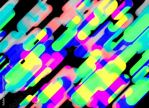 Obraz neon pill shapes fly diagonally in large group, overlapping, speedy