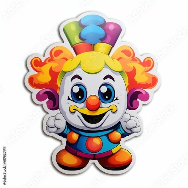 Fototapeta Funny Clown Sticker with a Black Border and Florescent Colors on White Background. Generative ai