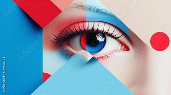 Obraz A close-up of a woman's eye with vibrant blue and red colors