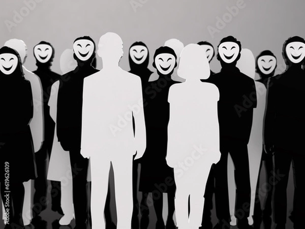 Obraz 大衆の中に潜む複数の犯罪者のシルエット　3Dイラストレーション