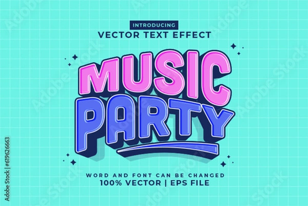 Fototapeta Editable text effect Music Party 3d Cartoon template style premium vector