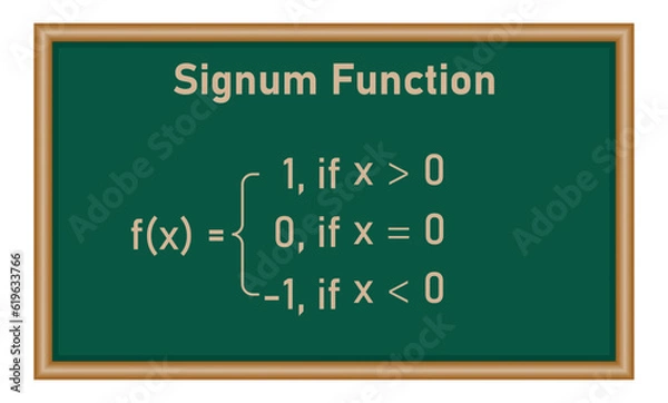 Fototapeta Signum function formula domain and range. Mathematics resources for teachers and students. Vector illustration isolated on chalkboard.