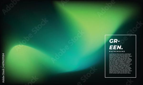Fototapeta Fluid green gradient mesh background template copy space. Colour gradation backdrop design for poster, banner, magazine, cover, landing page, brochure, festival, or event.