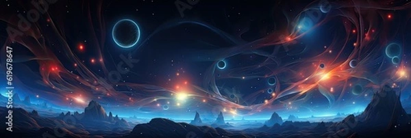 Fototapeta Abstract space vortex black hole. Alien lights and swirling speed of light. Glowing orbs infinity symbol astral projection planet. 