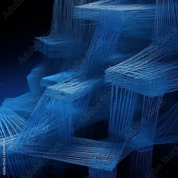 Fototapeta Abstract structure architcture made out of blue thread.